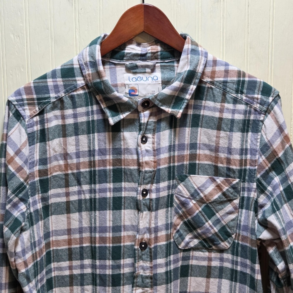 Laguna Shirt Mens Large Green Plaid Flannel Long Sleeve Button Up Casual Pocket